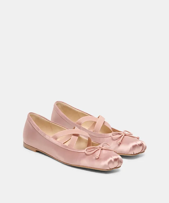 GWINN Blush Satin Cross Strap Ballet Flats — view 3