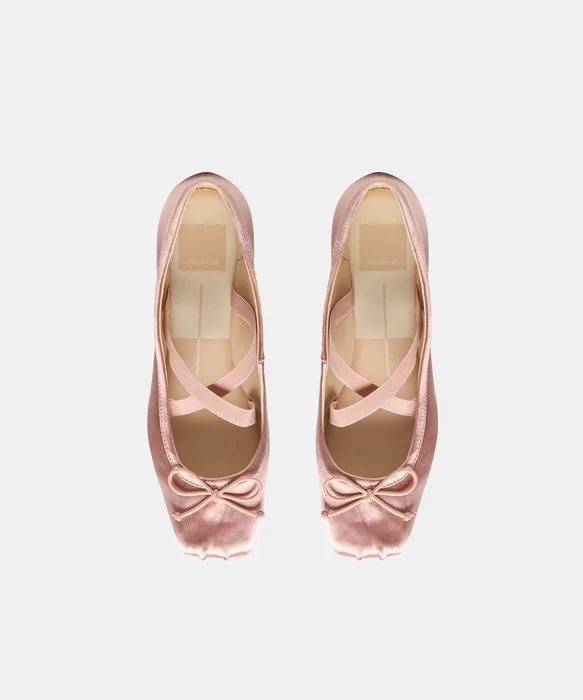 GWINN Blush Satin Cross Strap Ballet Flats — view 4