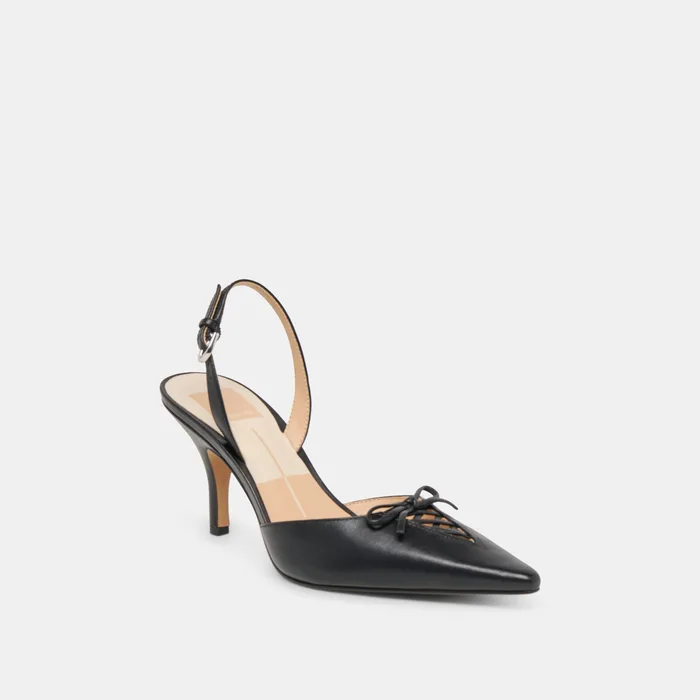 Hamya Black Leather Heels — view 3