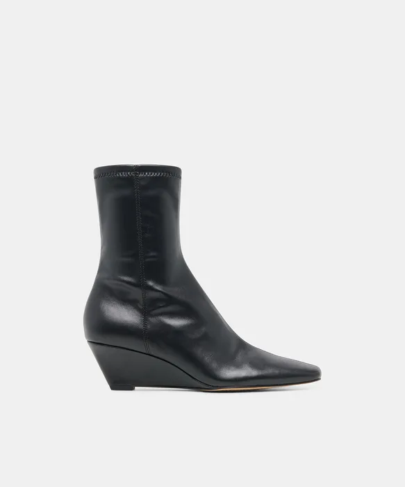 HANIE Black Stella Wedge Heel Booties — view 2