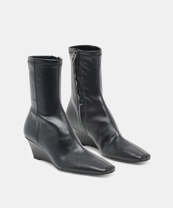 HANIE Black Stella Wedge Heel Booties — view 3