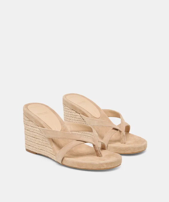 Helan Espadrille Camel Suede Wedges — view 3