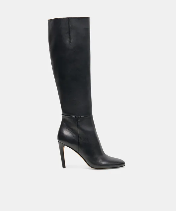 HEYES Black Leather Knee-High Stiletto Heeled Boots — view 2