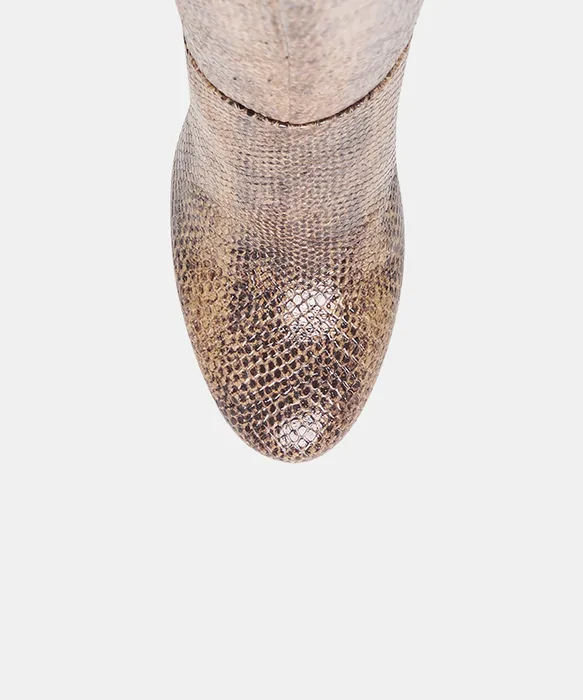 HEYES Snake Tan Embossed Leather Knee-High Stiletto Heeled Boots — view 4