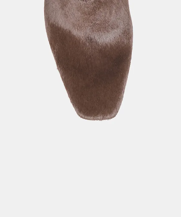 HILAH Chestnut Calf Hair Closed-Toe Slip-On Wedge Mules — view 4