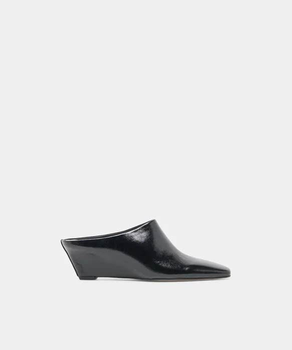 HILAH Midnight Crinkle Patent Closed-Toe Slip-On Wedge Mules — view 2
