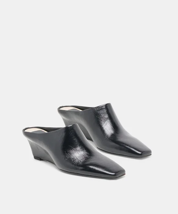 HILAH Midnight Crinkle Patent Closed-Toe Slip-On Wedge Mules — view 3
