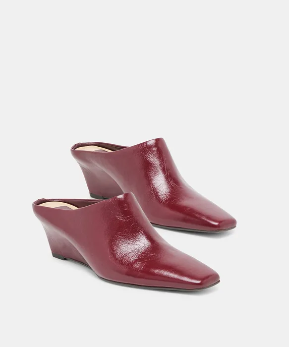 HILAH Oxblood Crinkle Patent Closed-Toe Slip-On Wedge Mules — view 3