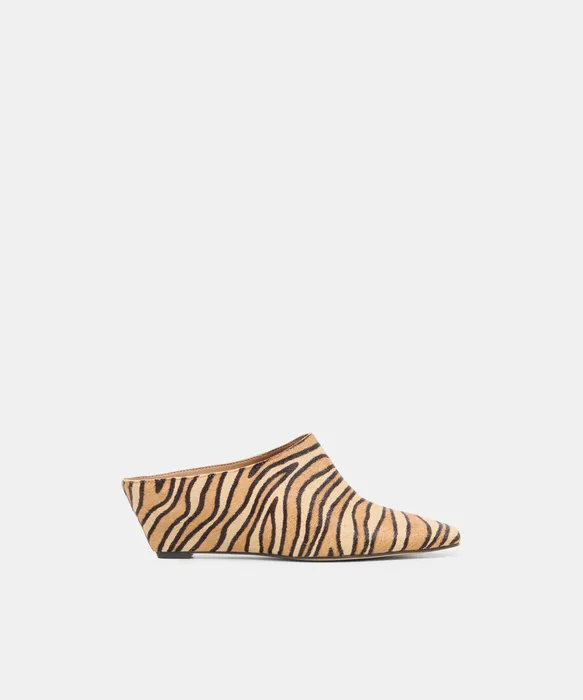 HILAH Tiger Calf Hair Closed-Toe Slip-On Wedge Mules — view 2