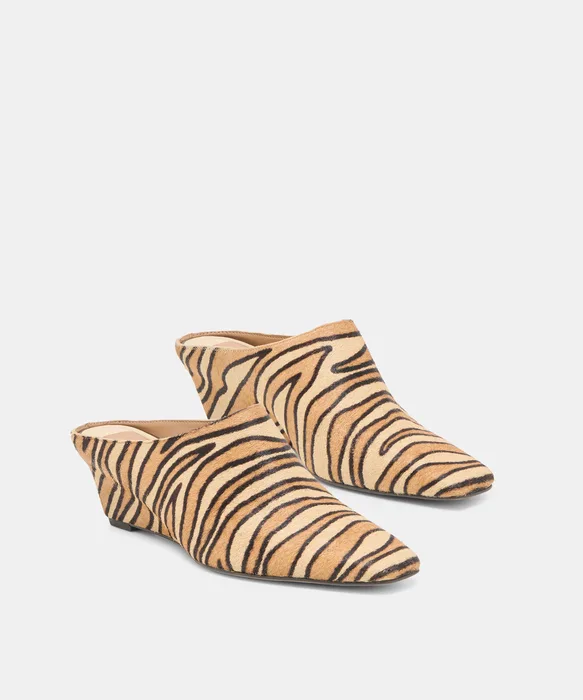 HILAH Tiger Calf Hair Closed-Toe Slip-On Wedge Mules — view 3