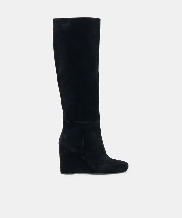 HIRA Onyx Suede Wedges Knee-High Boots — view 2