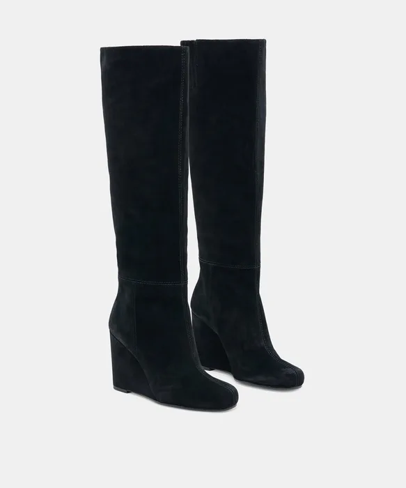 HIRA Onyx Suede Wedges Knee-High Boots — view 3