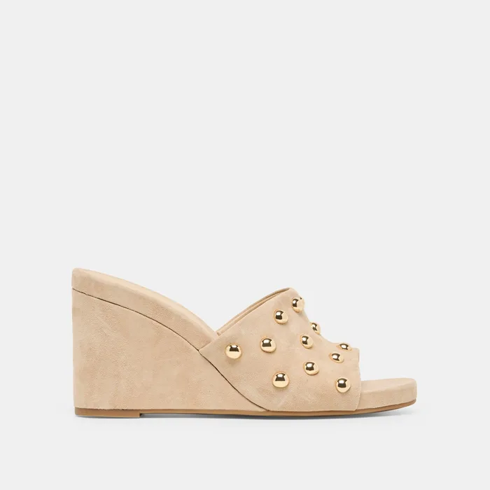 Holta Stud Camel Suede Wedges — view 2