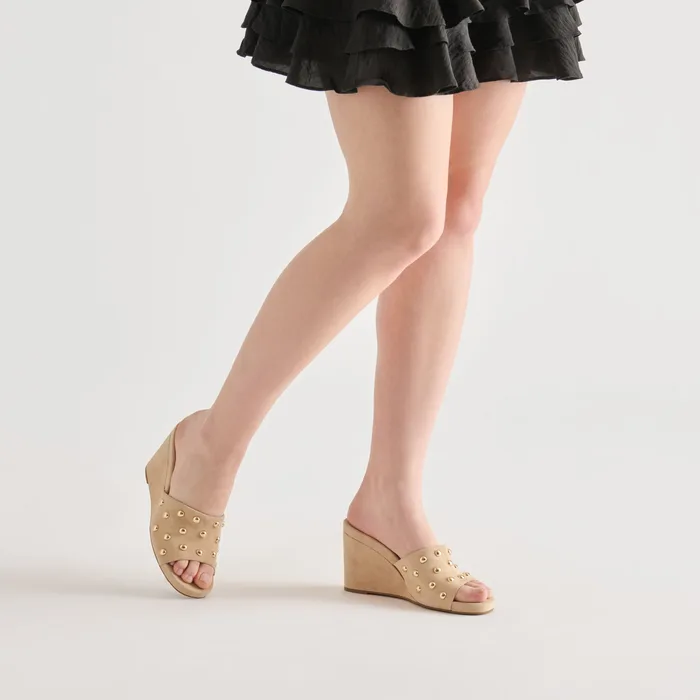 Holta Stud Camel Suede Wedges — view 3