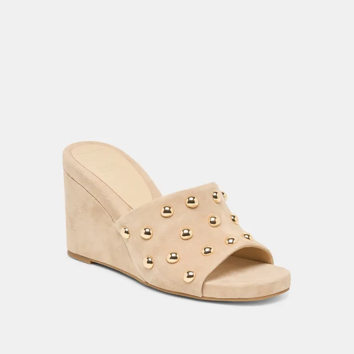 Holta Stud Camel Suede Wedges — view 4
