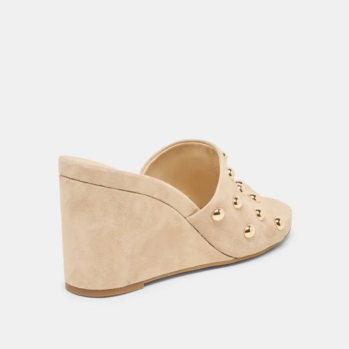 Holta Stud Camel Suede Wedges — view 6