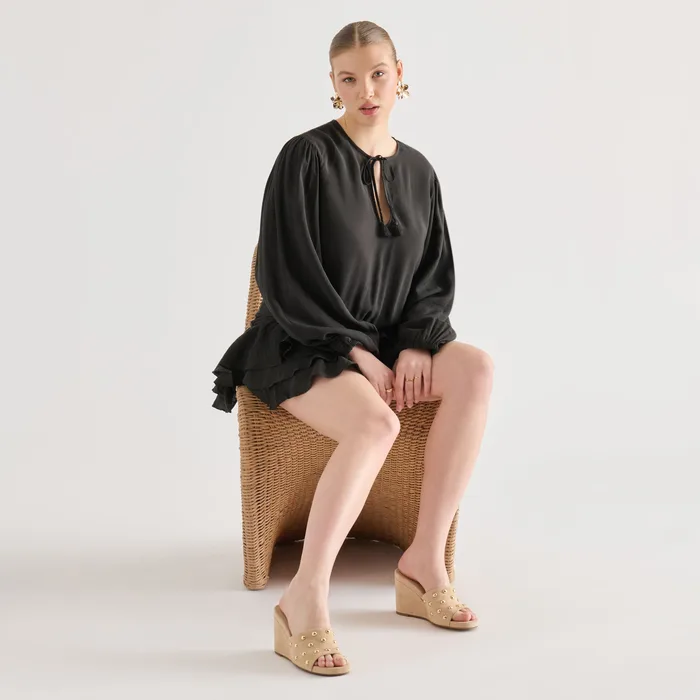Holta Stud Camel Suede Wedges — view 9