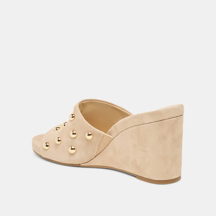 Holta Stud Camel Suede Wedges — view 10