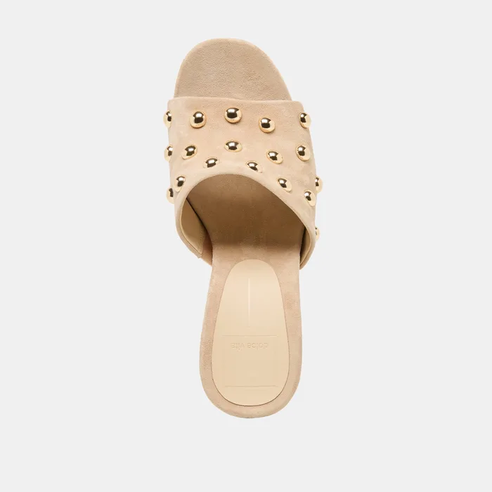 Holta Stud Camel Suede Wedges — view 13