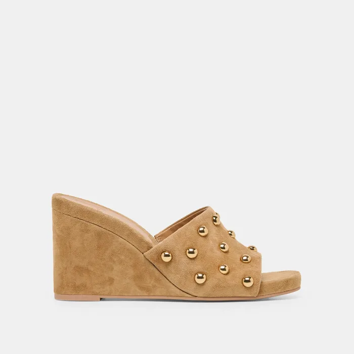 Holta Stud Lt Brown Suede Wedges — view 2