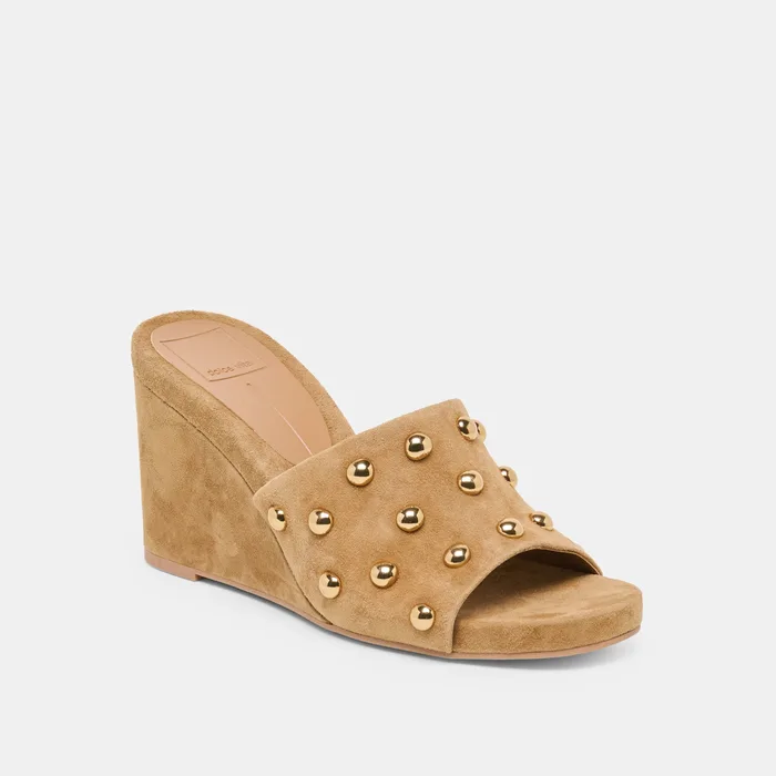 Holta Stud Lt Brown Suede Wedges — view 3