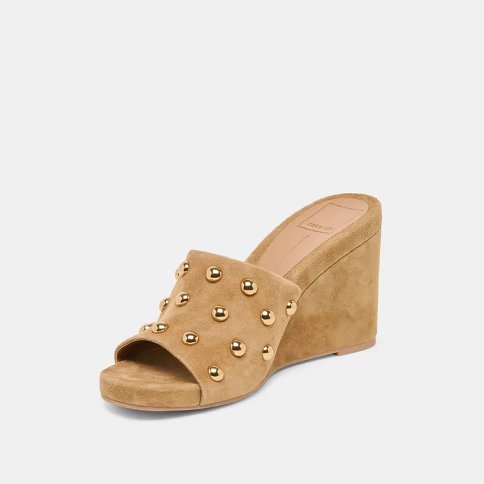Holta Stud Lt Brown Suede Wedges — view 5