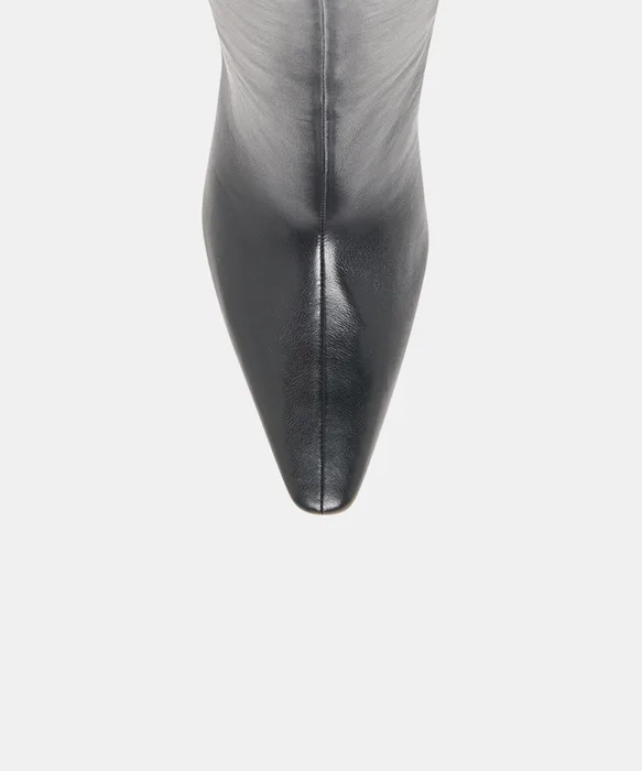 JAZMIN Black Leather Sculptural Kitten-Heel Knee-High Boots — view 4