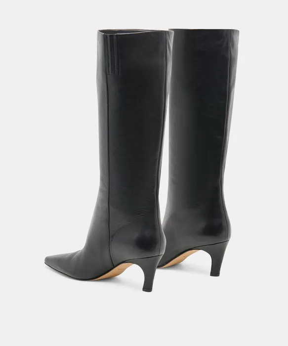 JAZMIN Black Leather Sculptural Kitten-Heel Knee-High Boots — view 6