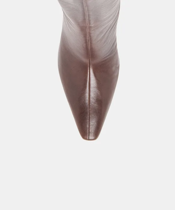JAZMIN Dk Chocolate Leather Sculptural Kitten-Heel Knee-High Boots — view 4