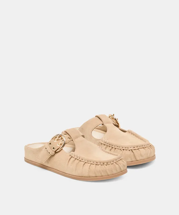 JEANNE Camel Suede Closed-Toe Slip-On Mule Flats — view 3