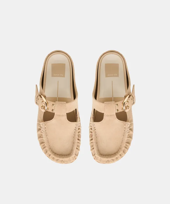 JEANNE Camel Suede Closed-Toe Slip-On Mule Flats — view 4