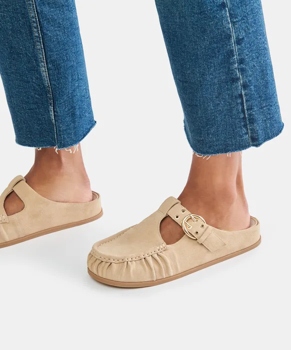 JEANNE Camel Suede Closed-Toe Slip-On Mule Flats — view 5