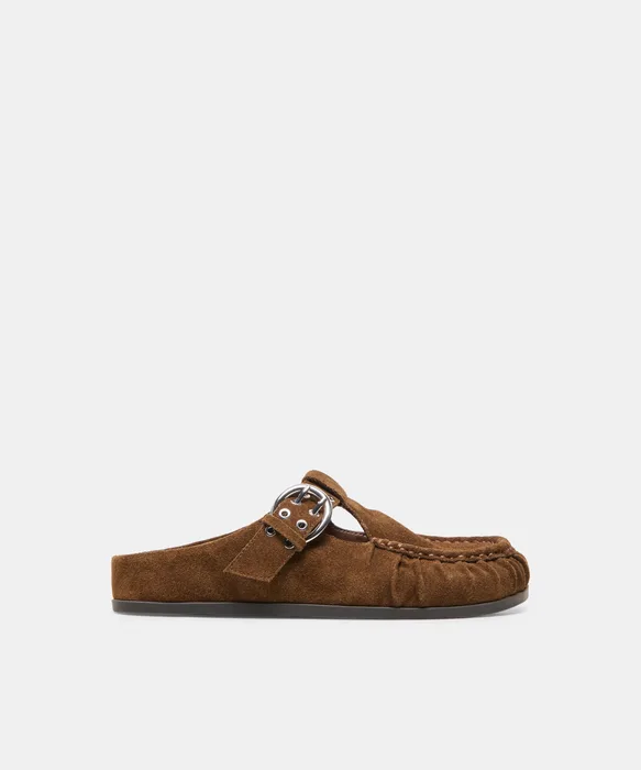 JEANNE Chestnut Suede Closed-Toe Slip-On Mule Flats — view 2