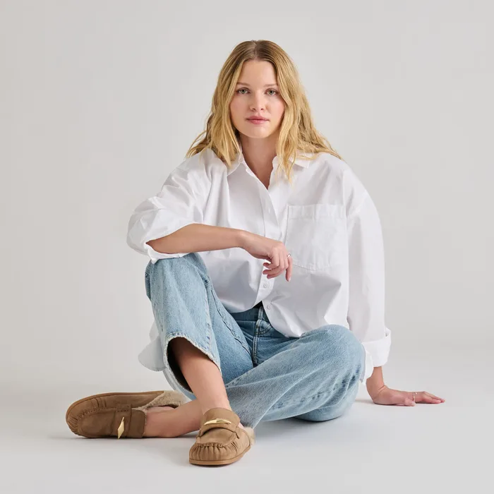 Jodero Plush Mushroom Suede Flats — view 5