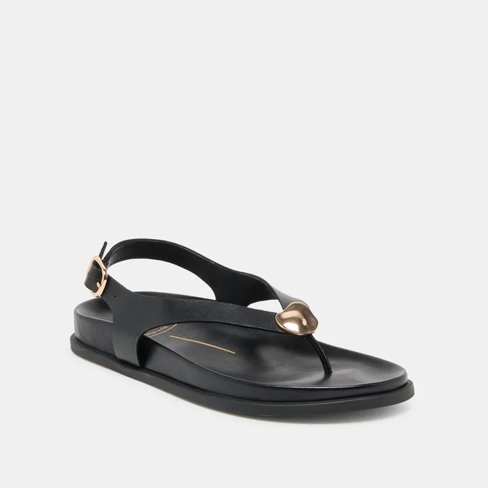 Jony Black Leather Sandals — view 4