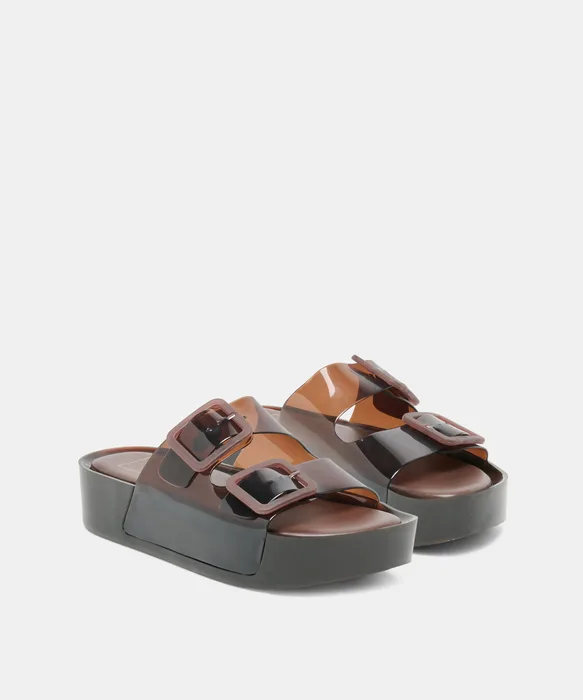 JULIO X Chocolate Vinyl Jelly Platform Sandals — view 3