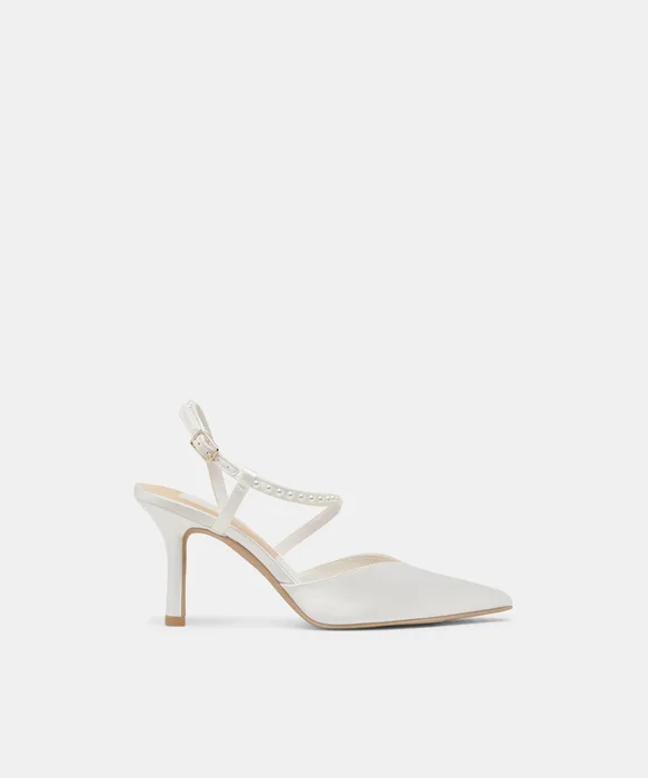 KAMRA PEARL HEELS TRUE WHITE SATIN — view 2