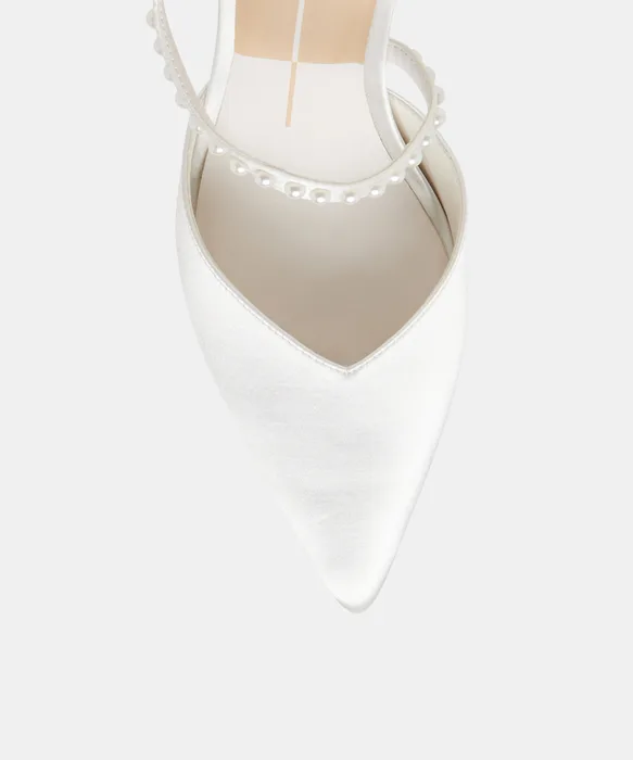 KAMRA PEARL HEELS TRUE WHITE SATIN — view 4