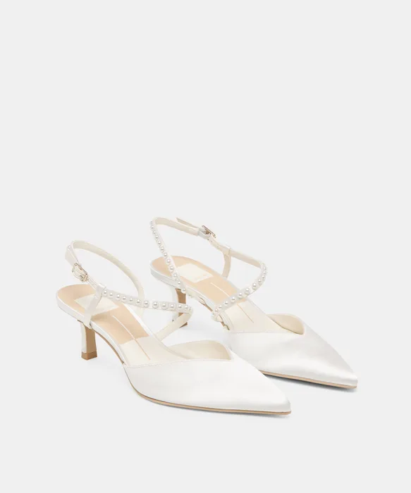 Kamra Pearl True White Satin Mid Heels — view 3
