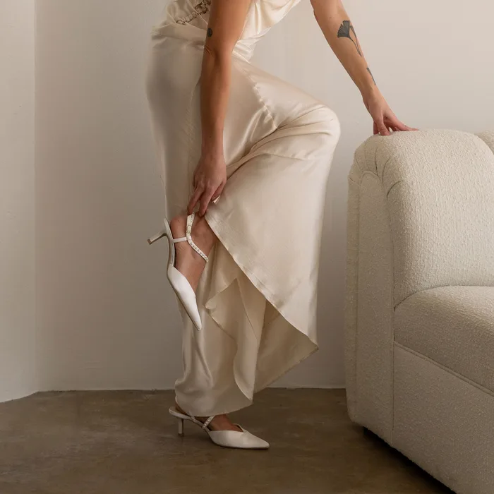 Kamra Pearl True White Satin Mid Heels — view 4