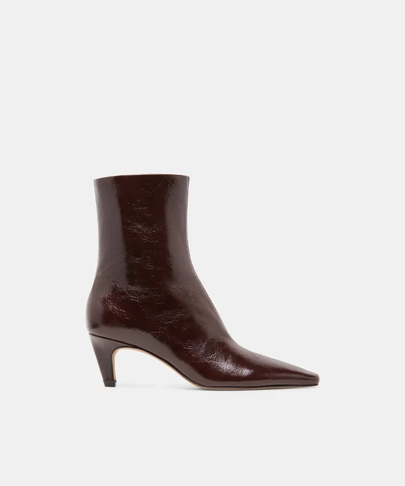 KARLIE Black Cherry Leather Pointed-Toe Kitten Heel Ankle Bootie — view 2