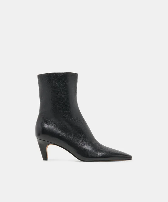 KARLIE Black Leather Pointed-Toe Kitten Heel Ankle Bootie — view 2