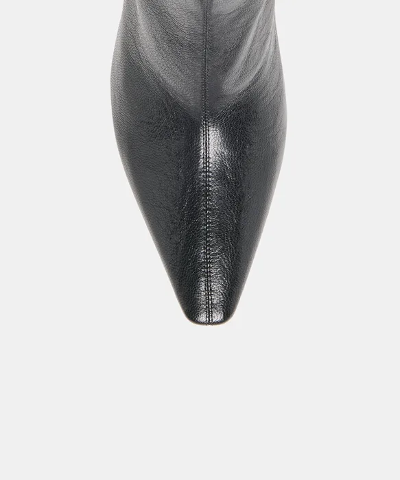 KARLIE Black Leather Pointed-Toe Kitten Heel Ankle Bootie — view 4