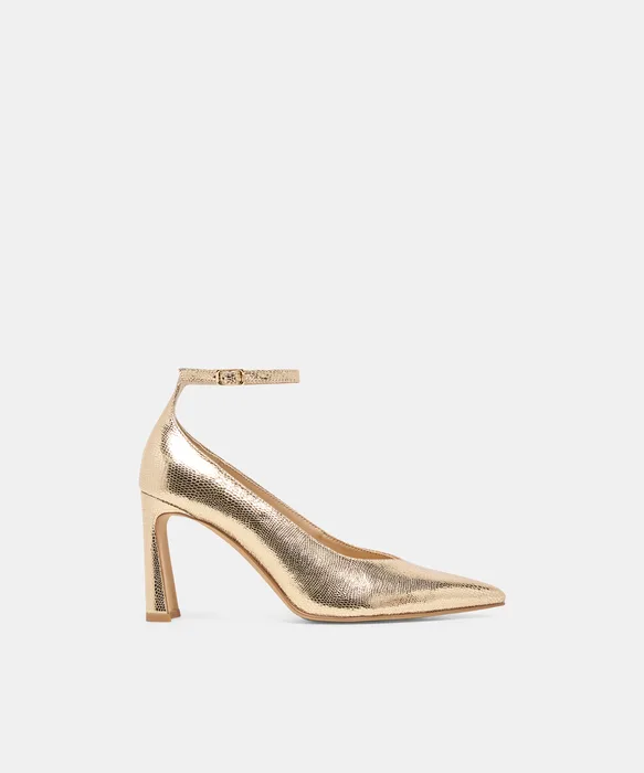 KARSIN Gold Embossed Leather Closed-Toe Heels — view 2
