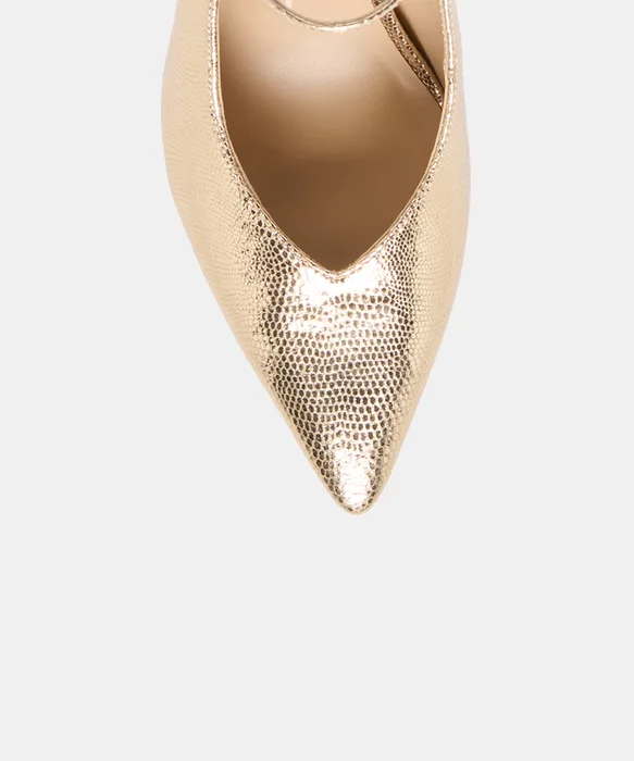 KARSIN Gold Embossed Leather Closed-Toe Heels — view 4