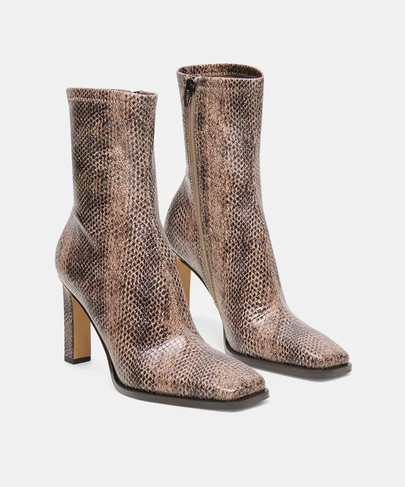 KASY Snake Tan Embossed Stella Stilleto Ankle Booties — view 3