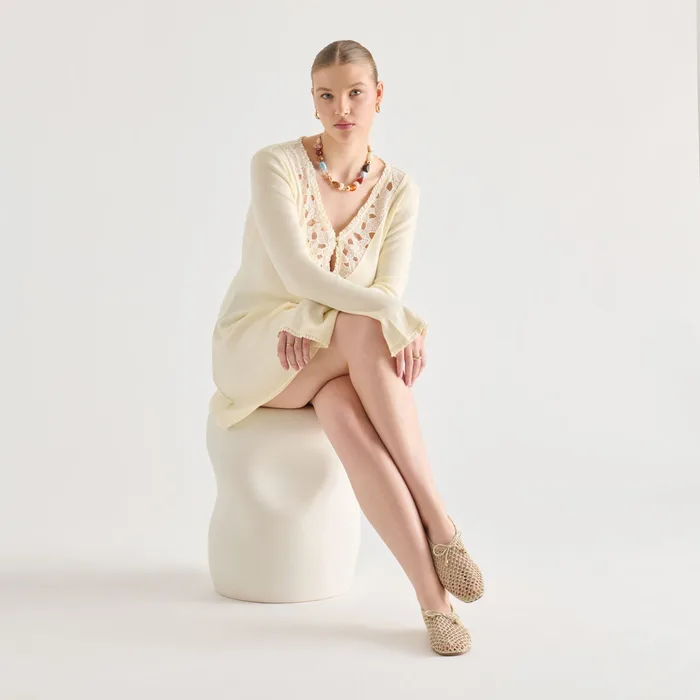 Kaylyn Oatmeal Crochet Flats — view 4