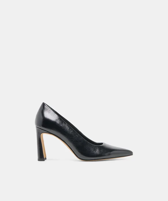 KAYNA Black Leather Closed-Toe Pump Heels — view 2