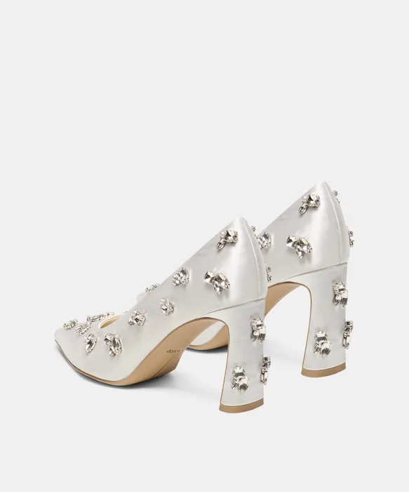 KAYNA RHINESTONE HEELS WHITE SATIN