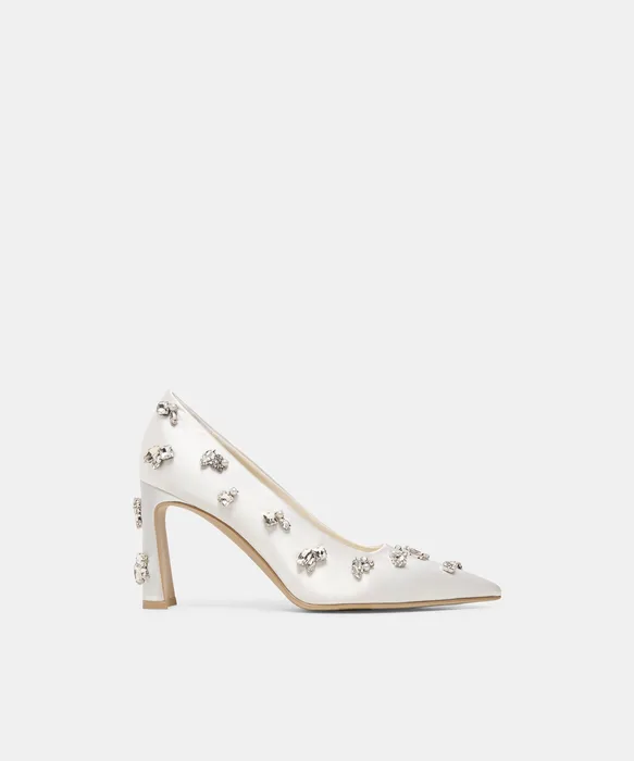 KAYNA RHINESTONE White Satin Closed-Toe Bridal Heels — view 2